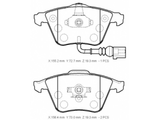 AUDI A3- SD/HB/SB- 12/16; ÖN FREN BALATASI 2,0TDI(1KABLOLU)DİSK)155,2X72,7X19,3/15;6,4X73X19,3)BRAMA