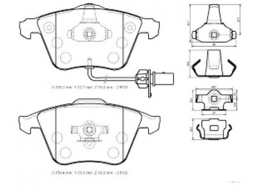 AUDI A4- 02/05; ÖN FREN BALATASI 2,0TFSI/2,7TDI(2KABLOLUDİSK)(155.2x72.7x19.3/15;6.4x73x19.3(BRAMAX)