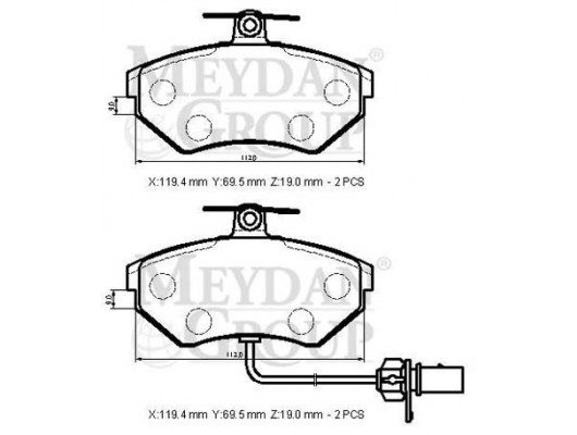 AUDI A4- 05/08; ÖN FREN BALATASI 1,6/1,8T/1,9TDI/2,0/2,0TFSI (2KABLOLU)DİSK)(119,4X69,5X19)(BRAMAX)