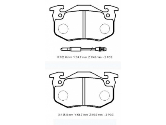 RENAULT TWINGO- 99/00; ÖN FREN BALATASI (2 KABLOLU)(DİSK)(105X54,7X15) (BRAMAX)