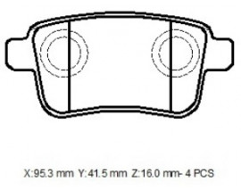 RENAULT KANGOO- 4- 14/21; ARKA FREN BALATASI (KABLOSUZ)(DISK) (95,4X43,9X16)(BRAMAX)