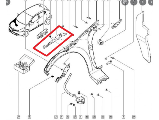 RENAULT CLIO- 4- SPORT TOURER- 13/16; ÖN ÇAMURLUK BAĞLANTI SUPORTU SAĞ (ORTA KISIM)(SAC)(EAGLEBODY