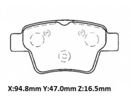 CITROEN C4- 11/14; ARKA FREN BALATASI (KABLOSUZ)(DISK) (94.5x46.77x16.9)(BRAMAX)