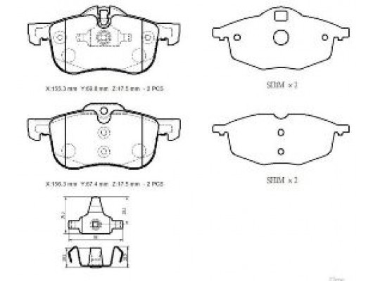ROVER 75- SD- 00/04; ÖN FREN BALATASI 1,8/2,0/2,5 (KABLOSUZ)(DİSK)(155,4X70,5X18,5)(BRAMAX)