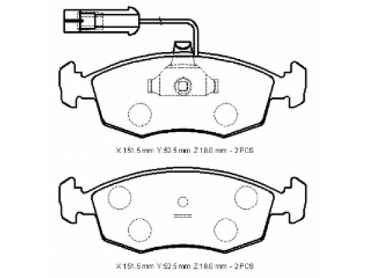FIAT SIENA- 97/02; ÖN FREN BALATASI 1.2/1.4/1.6cc/1.7/1.9D (2 KABLOLU)(DİSK)(151.5x52.5x18) (BRAMAX)