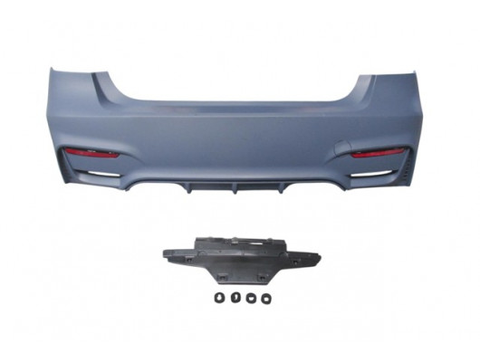 BMW 3 SERI- F30- 12/18; ARKA TAMPON ASTARLI(SENSÖR YUVALI/REFLEKTÖRLÜ/KARLIKLI/ÇİFT EGZOS DELİKLİ)