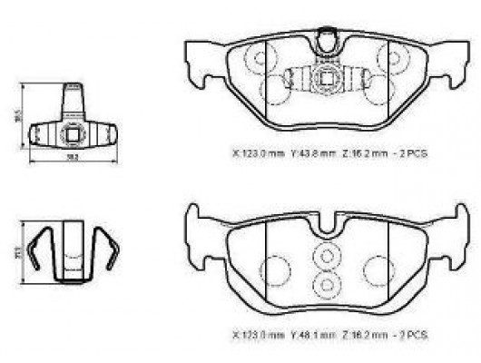 BMW 1 SERI- E87- 04/11; ARKA FREN BALATASI (KABLOSUZ)(DİSK)(123X43.8X16.2/123X48X16.2)(BRAMAX)