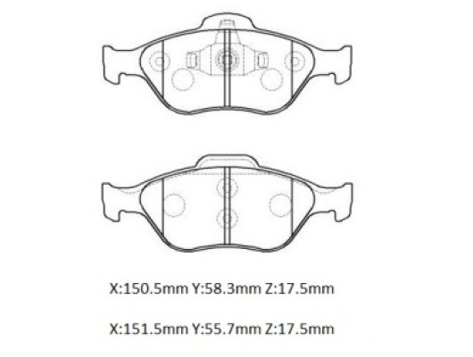 FORD FIESTA- 07/09; ÖN FREN BALATASI 1,25/1,3/1,4/1,6(DİSK(151,3X55,5X18,54/15;0,50X59X18,54(BRAMAX)