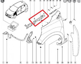 RENAULT CLIO- 4- HB- 13/16; ÖN ÇAMURLUK BAĞLANTI SUPORTU SOL (ORTA KISIM) (SAC) (EAGLE BODY)