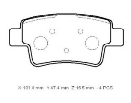 FIAT GRANDE PUNTO- 06/12; ARKA FREN BALATASI 1,4/1,6/ 1.9D(KABLOSUZ) (DİSK)(101.8X47.4X16.5)(BRA