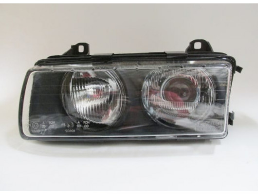 BMW 3 SERI- E36- SD/COUPE- 91/98; FAR LAMBASI SOL MAN/ELK (ÇİZGİLİ CAM) MERCEKLİ SİYAH 4FİŞLİ(DJ