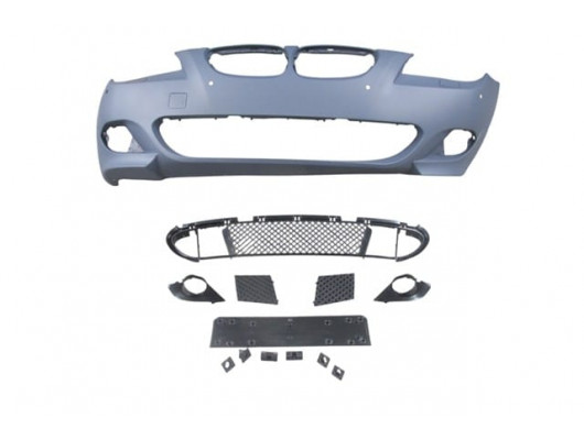 BMW 5 SERI- E60- 04/07; ÖN TAMPON (IZGARALI//PLAKA PLAST.)SEN.DELİKLİ 18MM/F.YIK.LI) (M-TECH) ASTARL