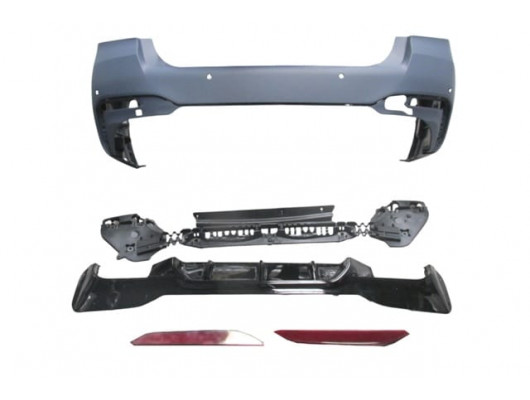 BMW 5 SERI- G30- 20/22; ARKA TAMPON ASTARLI(KARLIKLI-REFLEKTÖRLÜ-BRAKETLİ-ÇEKİ KAPAKLI-SENSÖRLÜ)(M5)