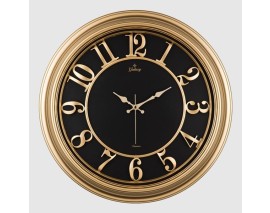 1963-A DUVAR SAATİ ALTIN SARISI ÇERÇEVELİ İÇ SİYAH 46cm KABARTMA RAKAMLI SELEFON KORUMALI AMERİKAN BRİSTOL KADRAN METAL AKREP/YELKOVAN/SANİYE AKAR SANİYELİ MEKANİZMA AKRİLİK BOYA MİNERAL CAM