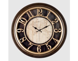 1965-VA DUVAR SAATİ KAHVERENGİ ÇERÇEVELİ İÇİ KAHVE-KAKREM HARİTALI 45CM KABARTMA RAKAMLI SELEFON KORUMALI AMERİKAN BRİS.KADRAN METALİK AKREP/YELKOVAN/SANİYE AKAR SANİYELİ MEKANİZMA AKRİLİK BOYA