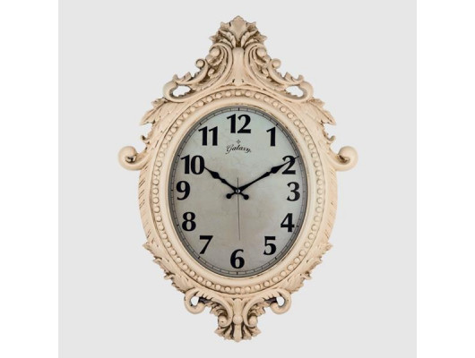 731-CV DUVAR SAATİ KREM RENGİ ÇERÇEVE ÇAP:73cm x 54cm VİNTAGE TAÇLI EKSİTME DEKORATİF AMERİKAN BRİSTOL KADRAN AKAR SANİYELİ MEKANİZMA AKRİLİK BOYA MİNERAL CAM