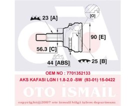 AKS KAFASI DIŞ LGN I 1.8-2.0-2.2D-2.2DT 93-01 -MGN SCENIC 1.9DTI 97-99 -SCENIC I 1.9DTI 99-03