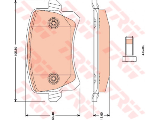 ARKA BALATA CADDY-TIGUAN-PASSAT-A6-Q3 11 GDB1763 WVA 24483 105.5X56.4X17 MM