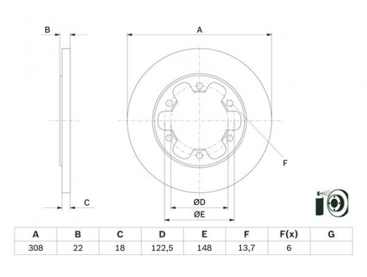 ARKA FREN AYNASI TRANSİT V363 14 ÇİFT TEKER 308x18x122.5x22x6DL