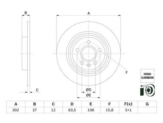ARKA FREN DİSKİ VOLVO XC40 536 2017 2021 CAP 302X 5 BIJON 16 İNÇ