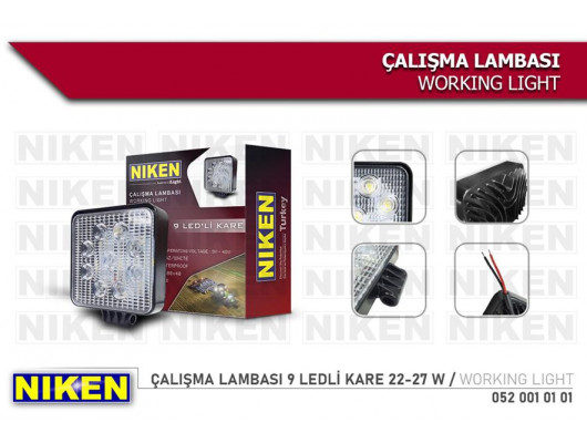 CALISMA LAMBASI 9 LEDLİ KARE 22-27 W