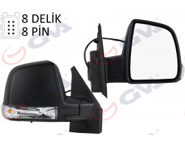 DIŞ DİKİZ AYNASI SAĞ DOBLO 11 ELEKTRİKLİ SİNYALLİ SİYAH KAPAKLI TEK CAM KONVEKS 8 FİŞ VM-668EHR