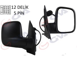 DIŞ DİKİZ AYNASI SAĞ TRANSPORTER T5 MULTIVAN 04 ELEKTRİKLİ ISITMALI KONVEKS 5 FİŞ VM-373EHR