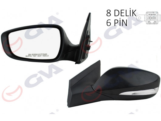 DIŞ DİKİZ AYNASI SOL BLUE 12 ELEKTRİKLİ ISITMALI SİNYALLİ SİYAH KAPAK DÜZ CAM 6 FİŞ VM-6451NEHL
