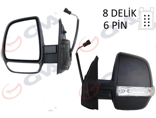 DIŞ DİKİZ AYNASI SOL DOBLO 11 ELEKTRİKLİ ORTADAN SİNYALLİ SİYAH KAPAKLI ÇİFT CAM KONVEKS 6 FİŞ VM-669EHL