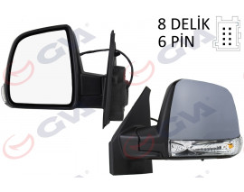 DIŞ DİKİZ AYNASI SOL DOBLO 11 ELEKTRİKLİ SİNYALLİ ASTARLI TEK CAMLI KONVEKS 6 FİŞ VM-668EHPL