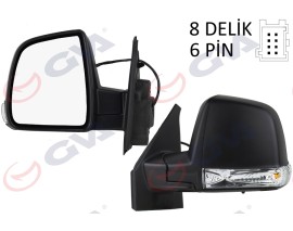 DIŞ DİKİZ AYNASI SOL DOBLO 11 ELEKTRİKLİ SİNYALLİ SİYAH KAPAKLI TEK CAM KONVEKS 6 FİŞ VM-668EHL