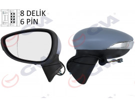 DIŞ DİKİZ AYNASI SOL FIESTA 08 ELEKTRİKLİ ISITMALI SİNYALLİ ASTARLI ASFERİK 6 FİŞ VM-6313EHPAL