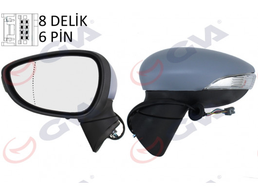 DIŞ DİKİZ AYNASI SOL FIESTA 08 ELEKTRİKLİ ISITMALI SİNYALLİ ASTARLI ASFERİK 6 FİŞ VM-6313EHPAL