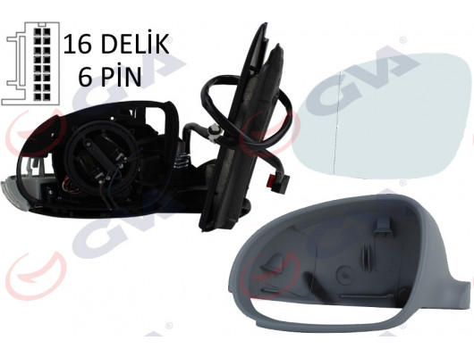DIŞ DİKİZ AYNASI SOL GOLF 03 ELEKTRİKLİ ISITMALI SİNYALLİ ASTARLI ASFERİK 6 FİŞ VM-197EHPAL