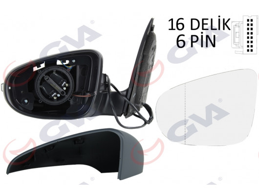 DIŞ DİKİZ AYNASI SOL GOLF 09 ELEKTRİKLİ ISITMALI ASTARLI SİNYALLİ ASFERİK 6 FİŞ VM-6197EHPAL