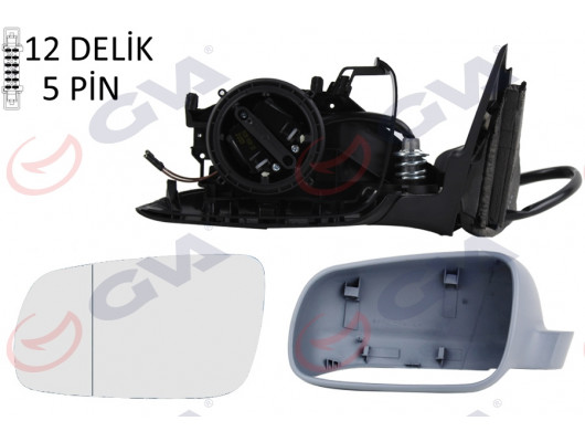 DIŞ DİKİZ AYNASI SOL PASSAT 97 ELEKTRİKLİ ISITMALI ASTARLI ASFERİK 5 FİŞ VM-189NAL