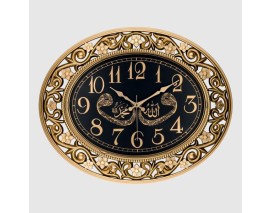 DUVAR SAATİ AKRİLİK ESKİTME BOYALI ALLAH-MUHAMMED-VAV ÇAP:60cmx 50cm ABS KASA AKAR SANİYELİ MEKANİZMA ÖZEL KABARTMALI PVC KADRAN METALİK AKREP YELKOVAN SANİYE MİNERAL