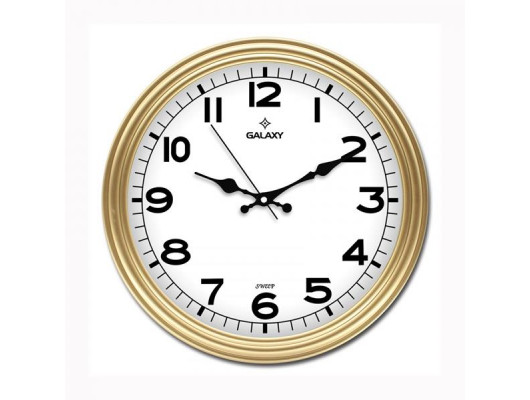 DUVAR SAATİ ALTIN SARISI ÇERÇEVE ÇAP:30CM AKRİLİK BOYALI ABS ÇERÇEVE MİNERAL CAM SESSİZ AKAR MAKİNE PVC KADRAN KADRAN ÖLÇÜSÜ: 286MM