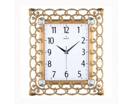 DUVAR SAATİ ALTIN SARISI ÇERÇEVE ÇAP:32.3CMX 37.5CM PVC KADRAN SESSİZ AKAR MAKİNE MİNERAL CAM AKRİLİK BOYALI 2 RENK ABS KASA KADRAN BASKI ALANI: 105X170MM KADRAN ÖLÇÜSÜ: 190X241MM