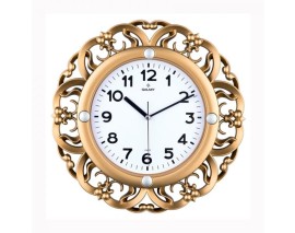 DUVAR SAATİ ALTIN SARISI ÇERÇEVE ÇAP:35CM PVC KADRAN SESSİZ AKAR MAKİNE MİNERAL CAM AKRİLİK BOYALI 2 RENK ABS KASA KADRAN BASKI ALANI: 150MM KADRAN ÖLÇÜSÜ: 240MM