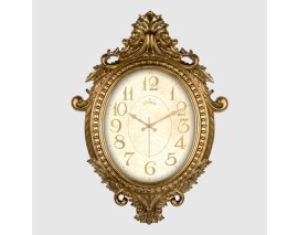 DUVAR SAATİ ALTIN SARISI ÇERÇEVE İÇİN KREM RENGİ ÇAP:73cm x 54cm VİNTAGE TAÇLI EKSİTME DEKORATİF AMERİKAN BRİSTOL KADRAN AKAR SANİYELİ MEKANİZMA AKRİLİK BOYA ABS HAMMADDE MİNERAL CAM