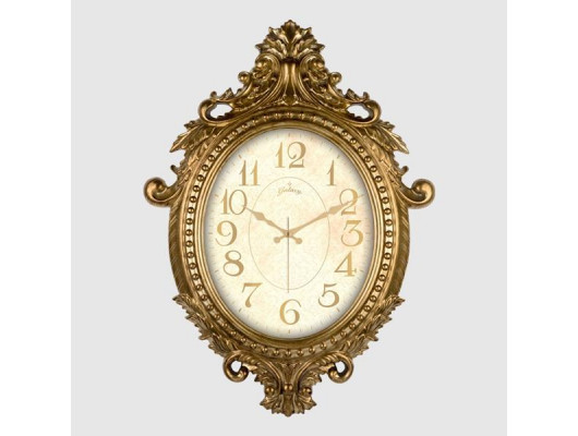 DUVAR SAATİ ALTIN SARISI ÇERÇEVE İÇİN KREM RENGİ ÇAP:73cm x 54cm VİNTAGE TAÇLI EKSİTME DEKORATİF AMERİKAN BRİSTOL KADRAN AKAR SANİYELİ MEKANİZMA AKRİLİK BOYA ABS HAMMADDE MİNERAL CAM