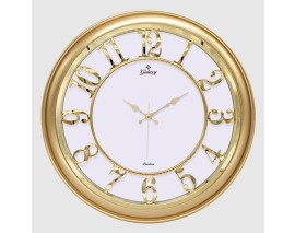 DUVAR SAATİ ALTIN SARISI ÇERÇEVELİ İÇİ BEYAZ 45CM KABARTMA RAKAMLI SELEFON KORUMALI AMERİKAN BRİSTOL KADRAN METALİK AKREP/YELKOVAN/SANİYE AKAR SANİYELİ MEKANİZMA AKRİLİK BOYA ABS HAMMADDE MİNERAL CAM