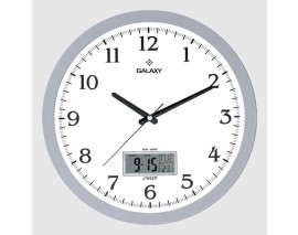 DUVAR SAATİ GRİ ÇERÇEVELİ 35.5CM TAKVİMLİ TERMOMETRELİ HİGROMETRELİ ANALOG VE DİJİTAL GÖSTERGELİ AMERİKAN BRİSTOL KADRAN AKAR SANİYELİ MEKANİZ METALİK AKREP/YELOKOVAN/SANİYE MİNERAL CAM