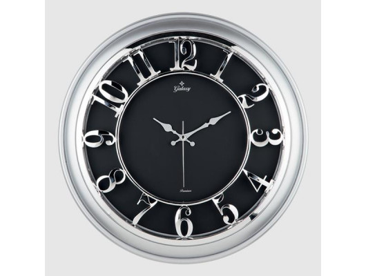 DUVAR SAATİ GÜMÜŞ GRİ ÇERÇEVELİ İÇİ SİYAH 45CM KABARTMA RAKAMLI SELEFON KORUMALI AMERİKAN BRİSTOL KADRAN METALİK AKREP/YELKOVAN/SANİYE AKAR SANİYELİ MEKANİZMA AKRİLİK BOYA ABS HAMMADDE MİNERAL CAM