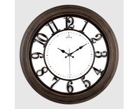 DUVAR SAATİ KAHVERENGİ AHŞAP GÖRÜNÜM İÇİ BEYAZ ÇERÇEVE 46CM KABARTMA RAKAMLI SELEFON KORUMALI AMERİKAN BRİSTOL KADRAN METAL AKREP/YELKOVAN/SANİYE AKAR SANİYELİ MEKANİZMA ABS HAMMADDE MİNERAL CAM