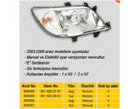 FAR SİNYAL SİS SOL SPRINTER 04/00-05/06 ELEKTRİKLİ H7 H3 H7 MOTORLU