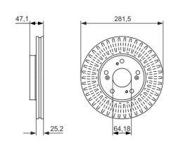 FREN DİSKİ. ÖN. 281.5 /25-23 MM . HAVA KANALLI. YÜKSEK KARBON ALAŞIMLI. CİVATA KİTİ