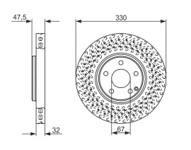 FREN DİSKİ. ÖN. 330 /32-29.4 MM . HAVA KANALLI. DELİKLİ. KAPLAMALI. YÜKSEK KARBON ALAŞIMLI
