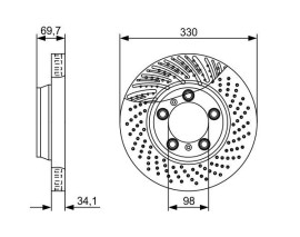 FREN DİSKİ. ÖN. 330 /34-32 MM . HAVA KANALLI. DELİKLİ. KAPLAMALI. YÜKSEK KARBON ALAŞIMLI